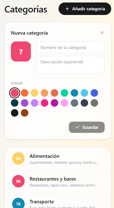 Crea categorías personalizadas con color e icono