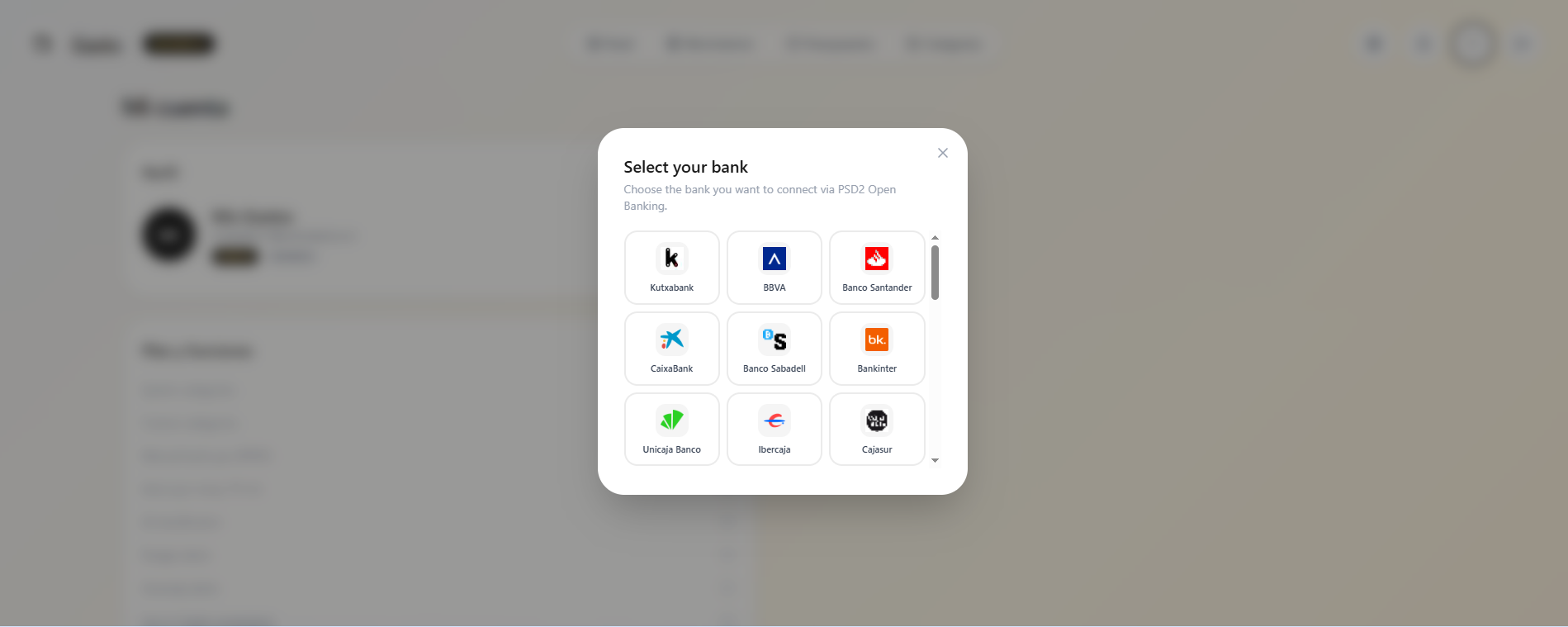 Conecta tu banco vía PSD2 Open Banking